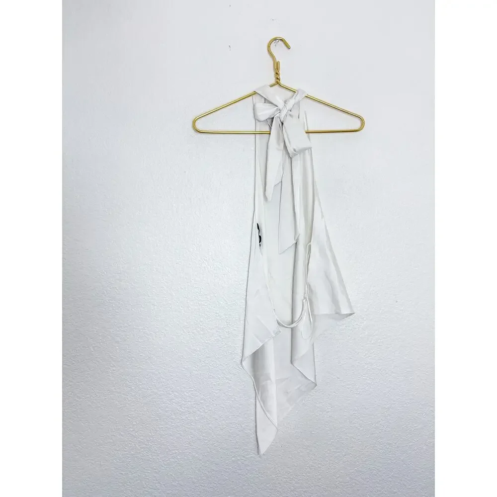 Zara White Asymmetric Satin Halter Top Size XXL Open Back 4772/137 Sexy Party - Picture 13 of 14
